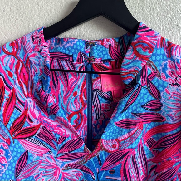 Lilly Pulitzer Arcella Dress Pink Blue Puff Sleeve Vneck Women’s Size 6 Medium - Picture 11 of 11